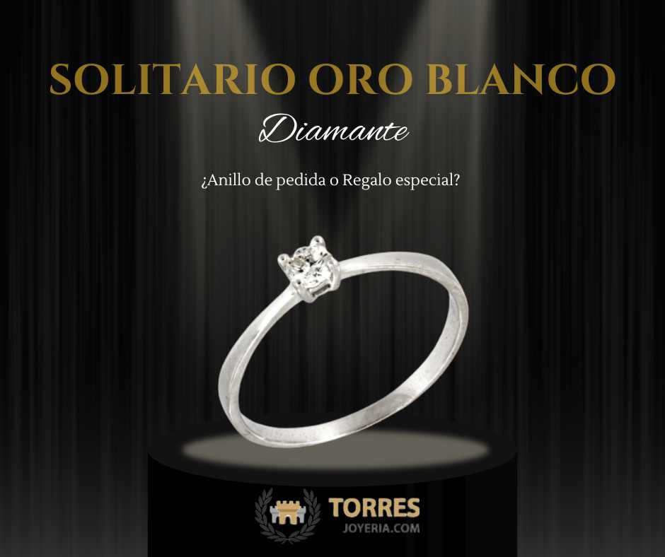 Solitario oro blanco y diamante